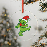 Grateful Dead Inspired Holiday Bear with Santa Hat, 3" Crystal Glass Keepsake