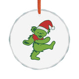Grateful Dead Inspired Holiday Bear with Santa Hat, 3" Crystal Glass Keepsake